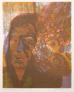 A woman with Flowers, Modern Screenprint by George Lockwood