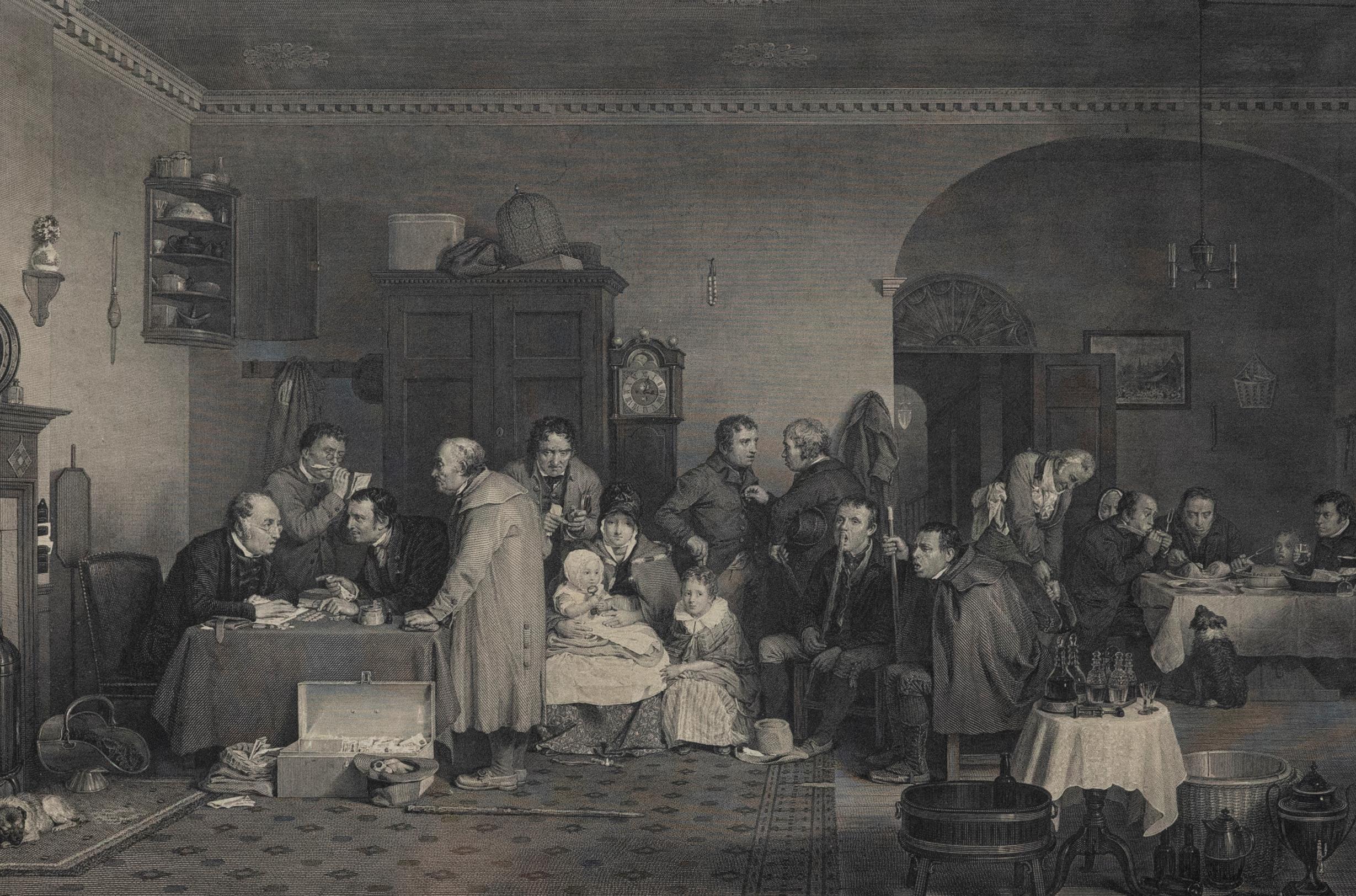 Abraham Raimbach d'après David David RA - Gravure encadrée de 1817, Le jour du loyer - Print de Unknown