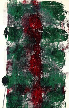 Abstract Composition in Green and Red - Original Lithograph -1980s