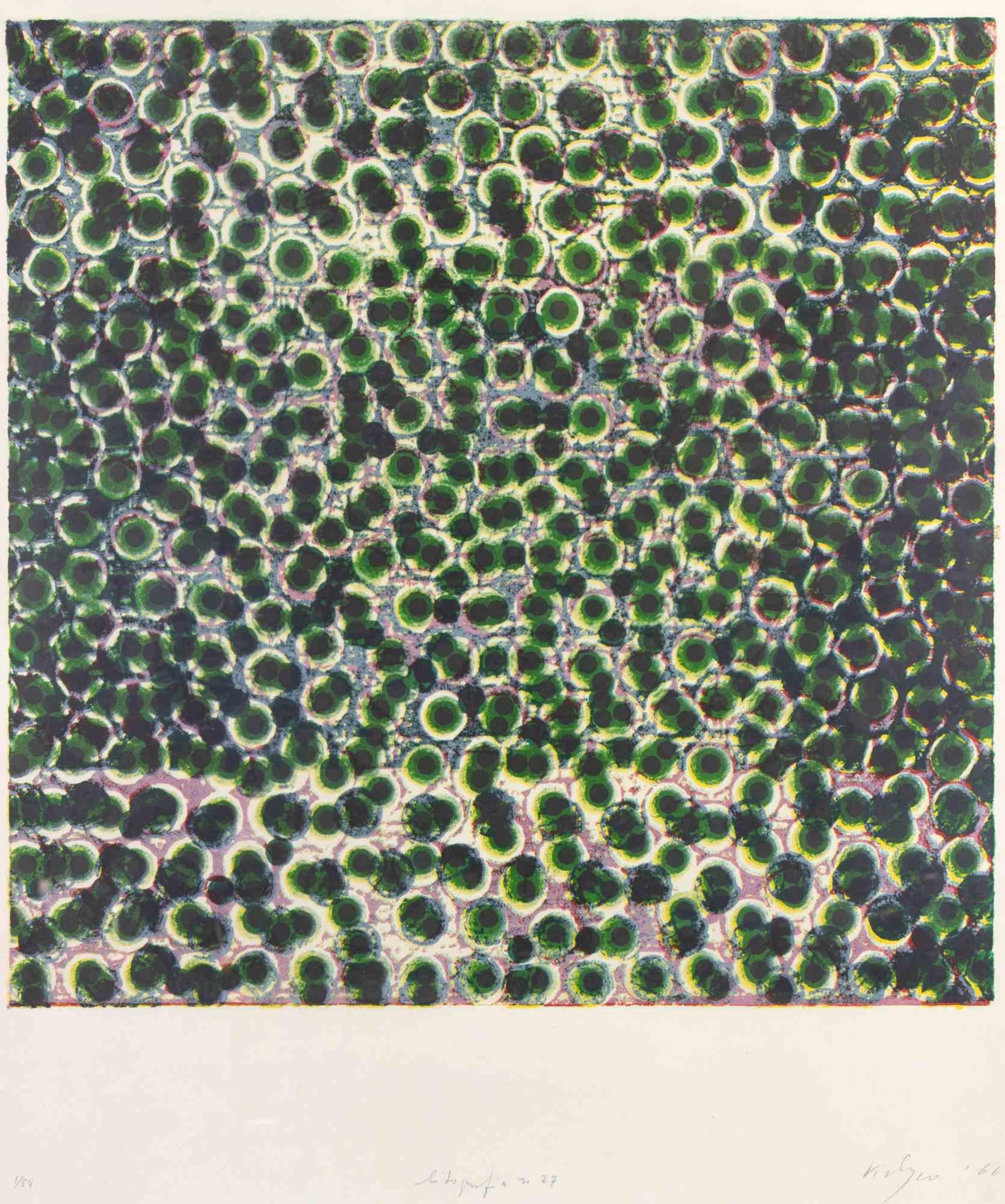 Abstrakte Komposition – Lithographie – 1966 – Print von Unknown