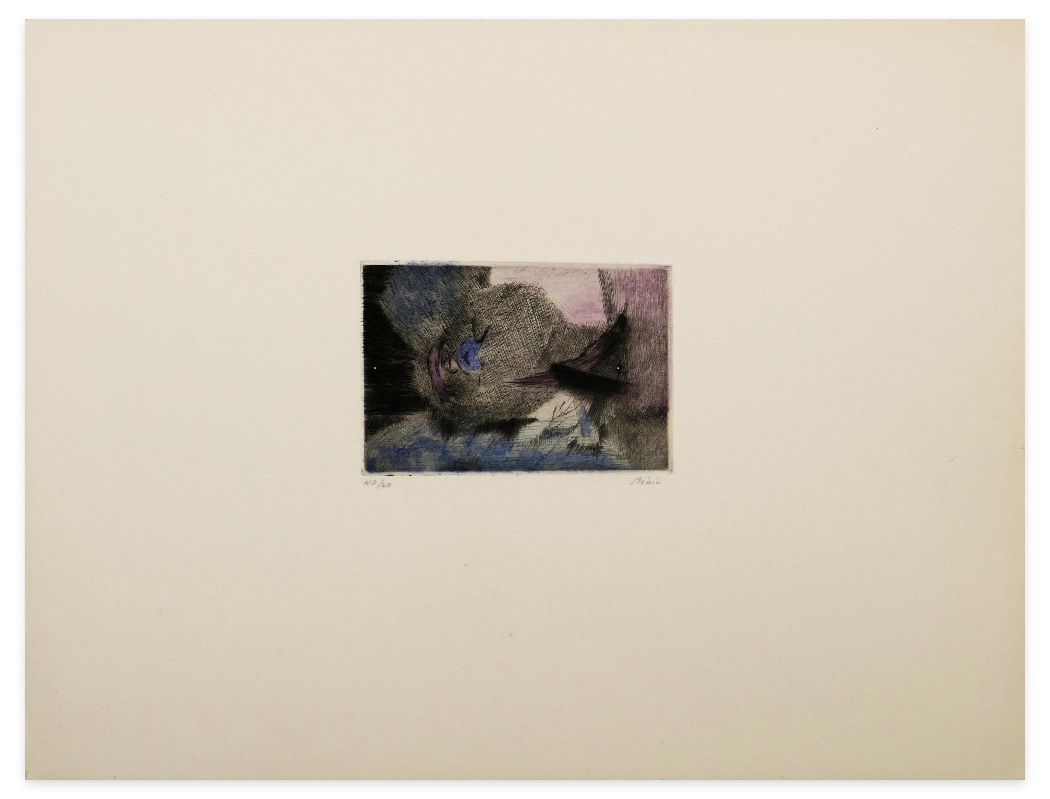 Abstrakte Komposition – Radierung und Kaltnadelradierung – 1970er Jahre (Grau), Abstract Print, von Unknown