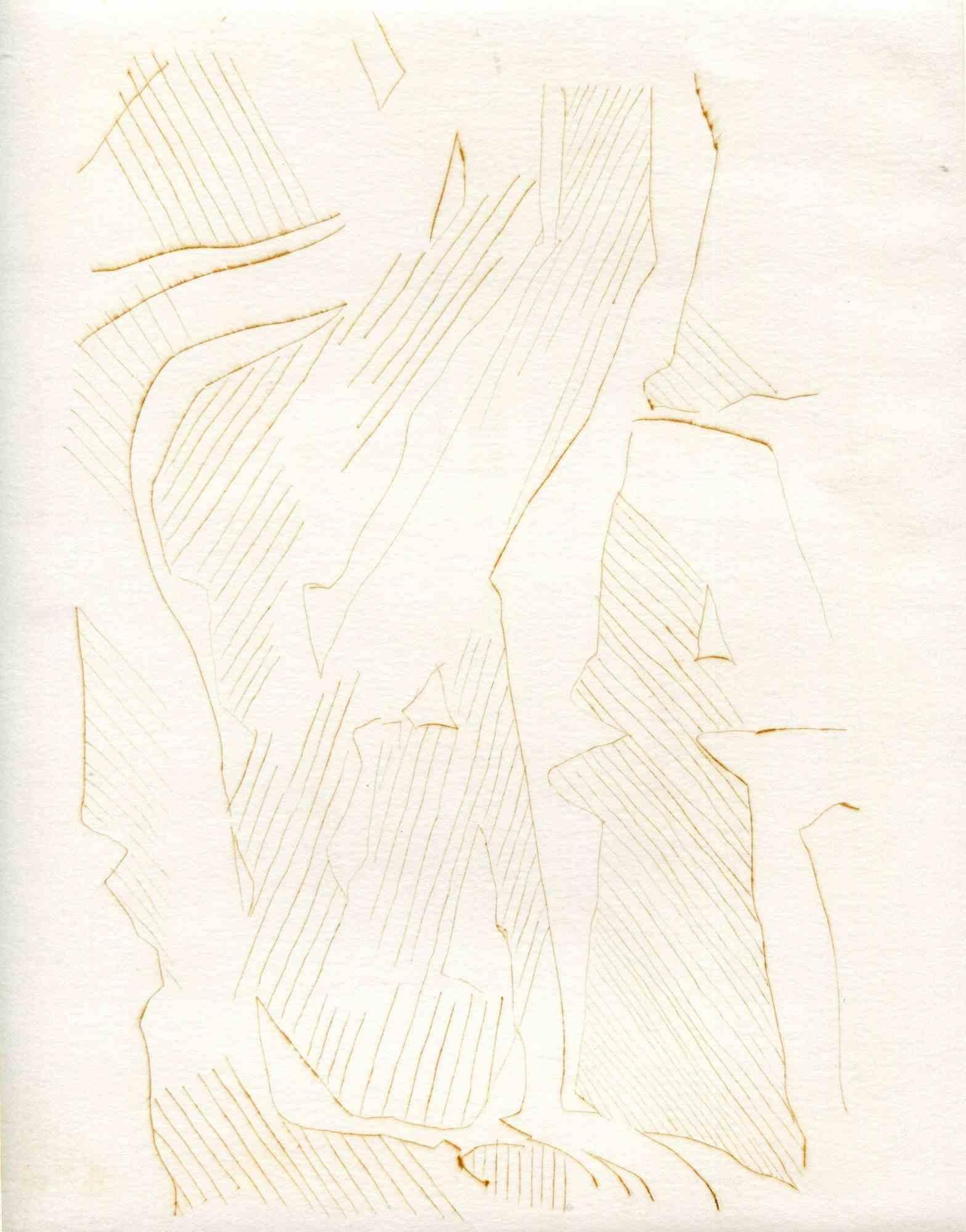 Abstract Composition - Original Etching and Drypoint - Mid-20th Century - Print by Unknown