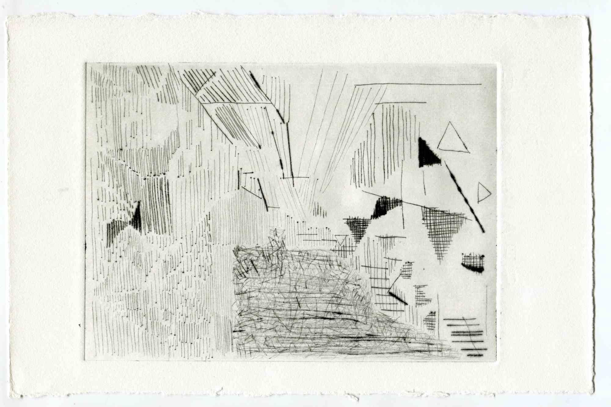 Unknown Figurative Print - Abstract Composition - Original Etching and Drypoint - Mid-20th Century