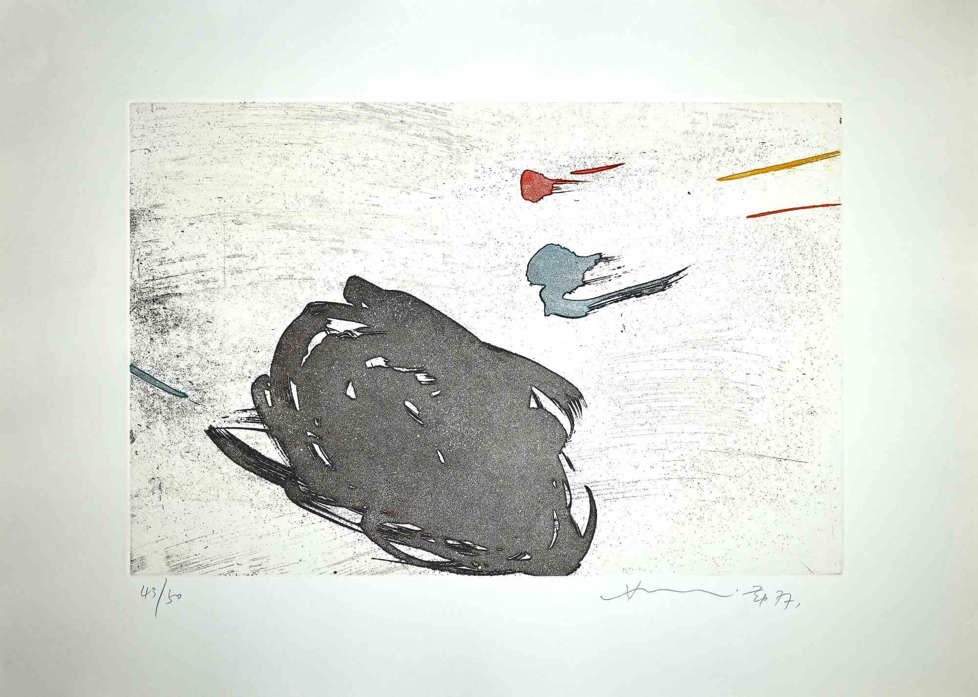 Unknown Figurative Print – Abstrakte Komposition - Original-Radierung von Hsiao Chin - 1977
