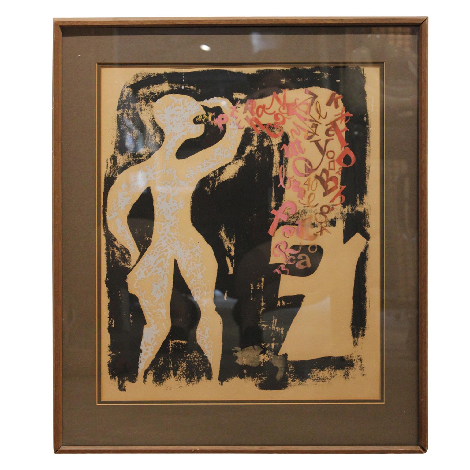 Unknown Abstract Print - Medium Sized Abstract Figurative of a Man Speaking Gibberish