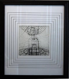 Vintage "Abstract I" Framed and Matted Print with Gold-Leaf (part of set) 