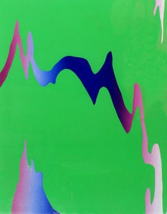 Abstract Print Green Pink Purple Neon Bright Framed Original American 1973