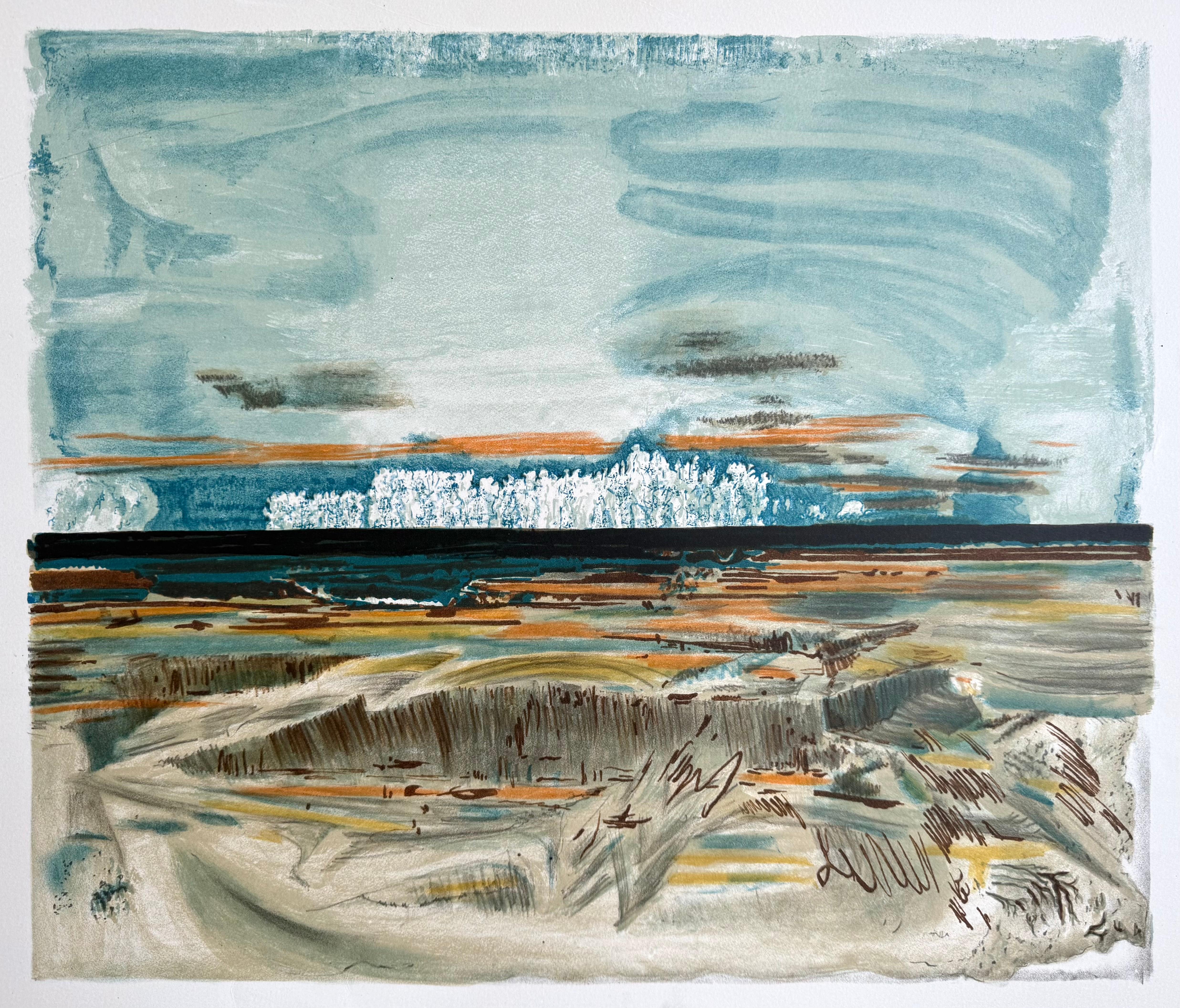 ABSTRACT SHORELINE LANDSCAPE Original Lithograph, Hand Drawn, Trial Proof