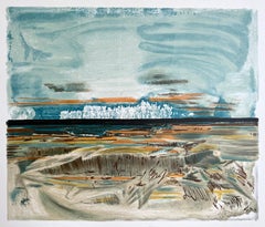 ABSTRACT SHORELINE LANDSCAPE Litografia originale, disegno a mano, prova di stampa