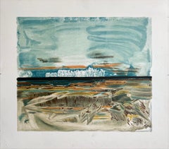 ABSTRACT SHORELINE LANDSCAPE Litografia originale, disegno a mano, prova di stampa