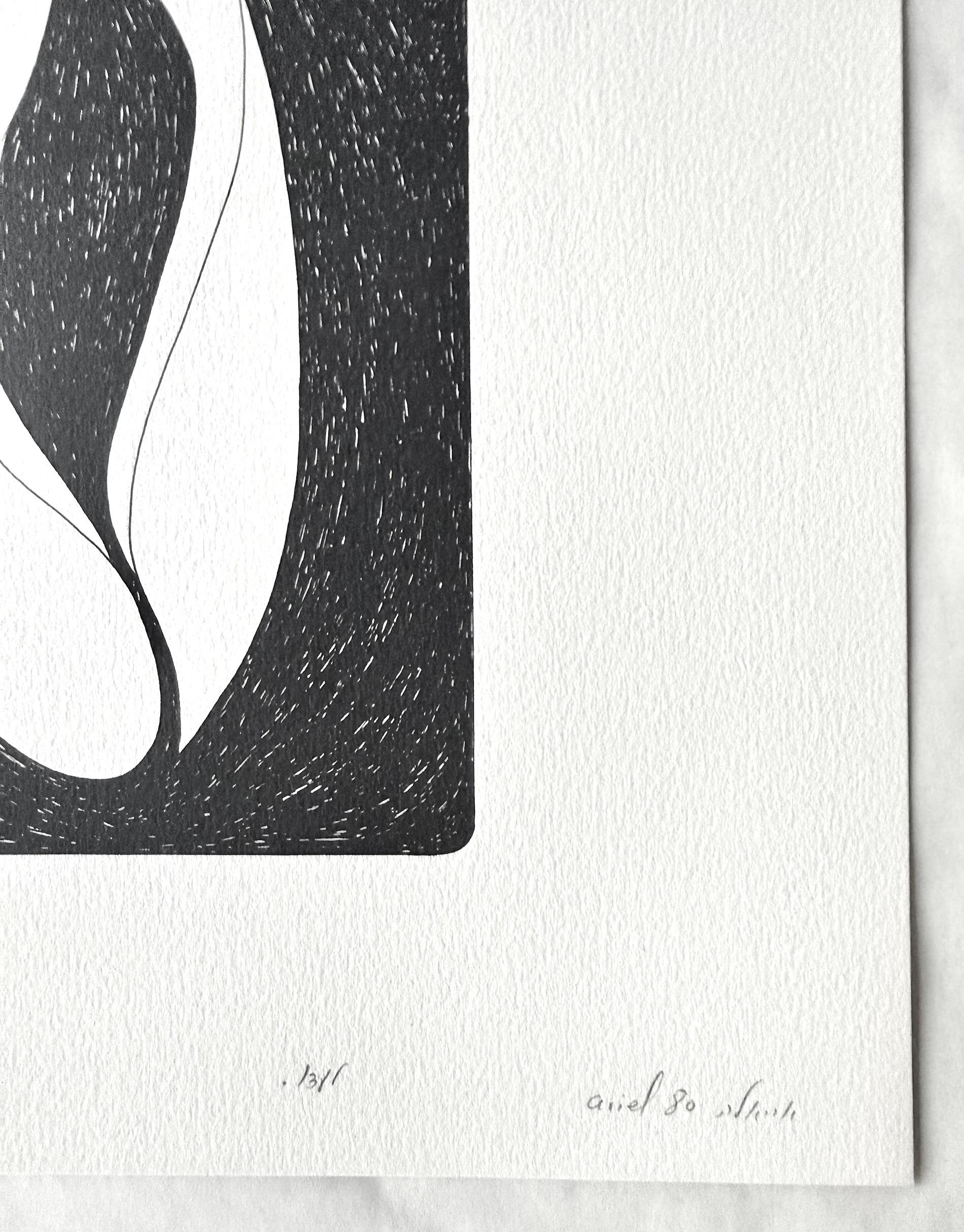 ABSTRACT TEAPOT, ORGANIC FORM Set of 2 Signed Handmade Lithographs, Black White For Sale 1