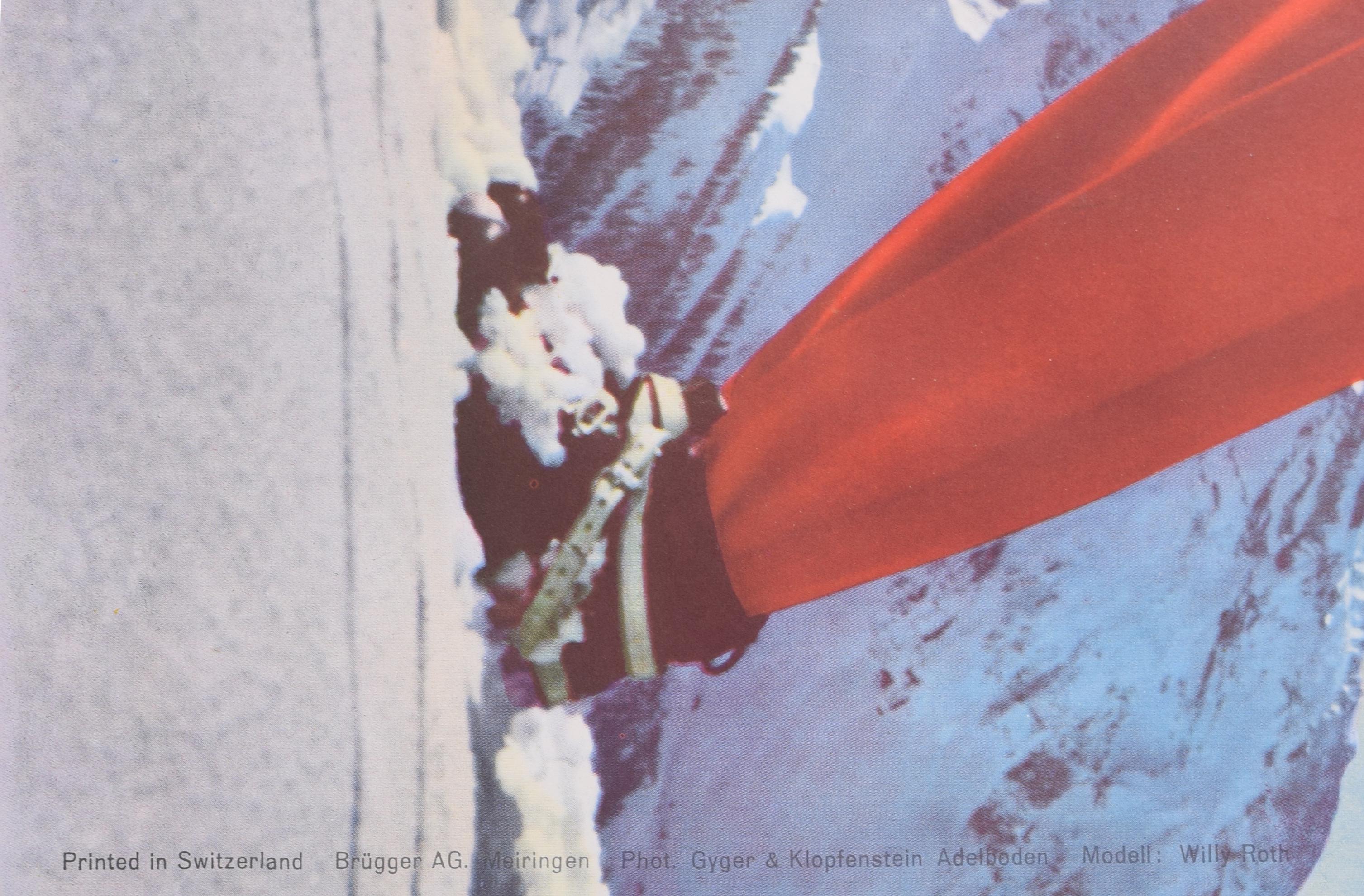 Adelboden original vintage Swiss skiing poster - Realist Print by Unknown
