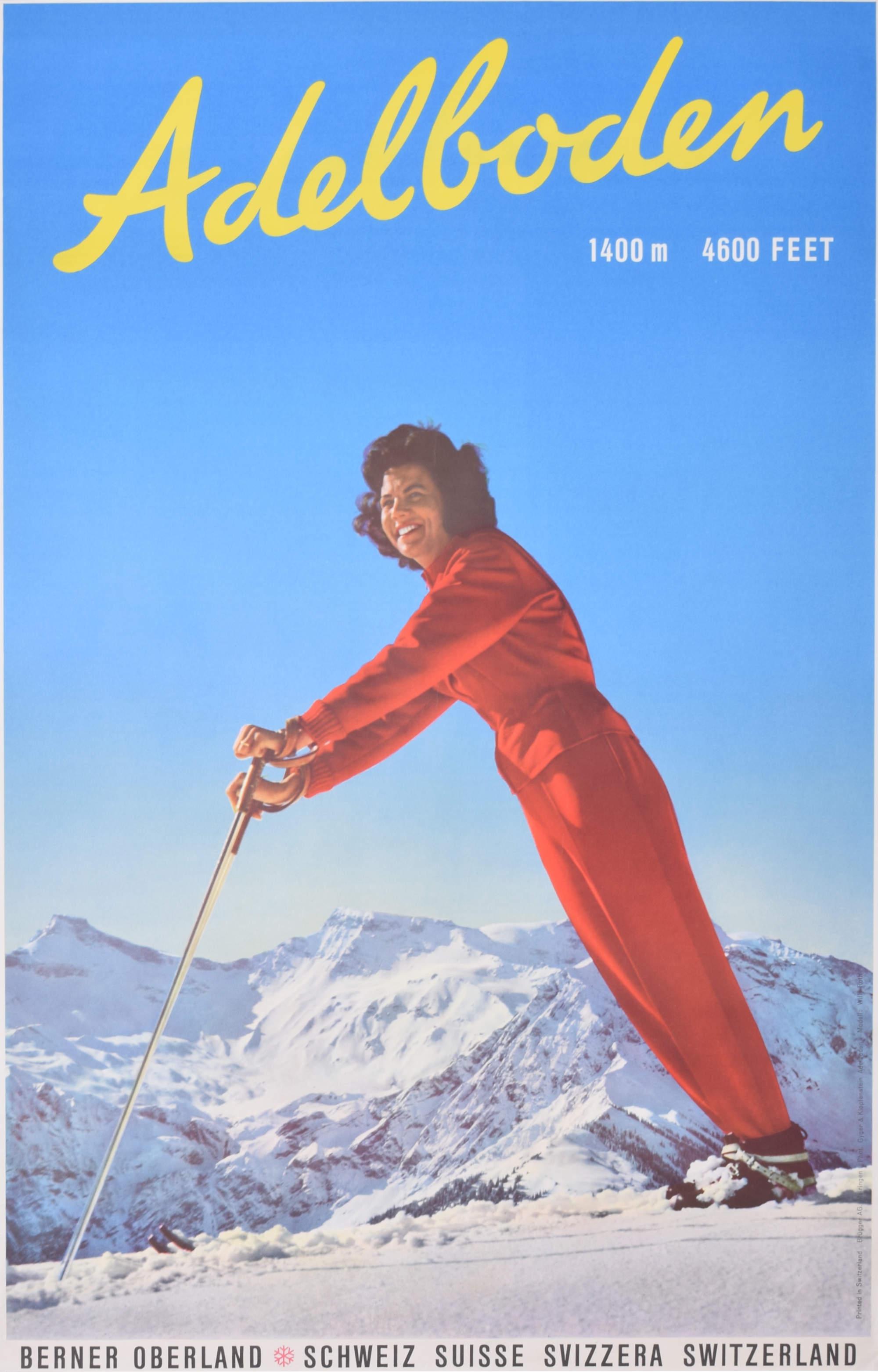 Adelboden original vintage Swiss skiing poster - Print by Unknown