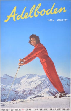 Adelboden original vintage Swiss skiing poster
