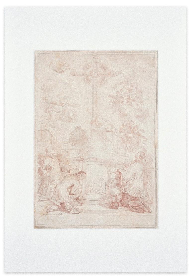 Unknown Figurative Print - Adoration of the Cross - Original Etching on Paper - 18th Century