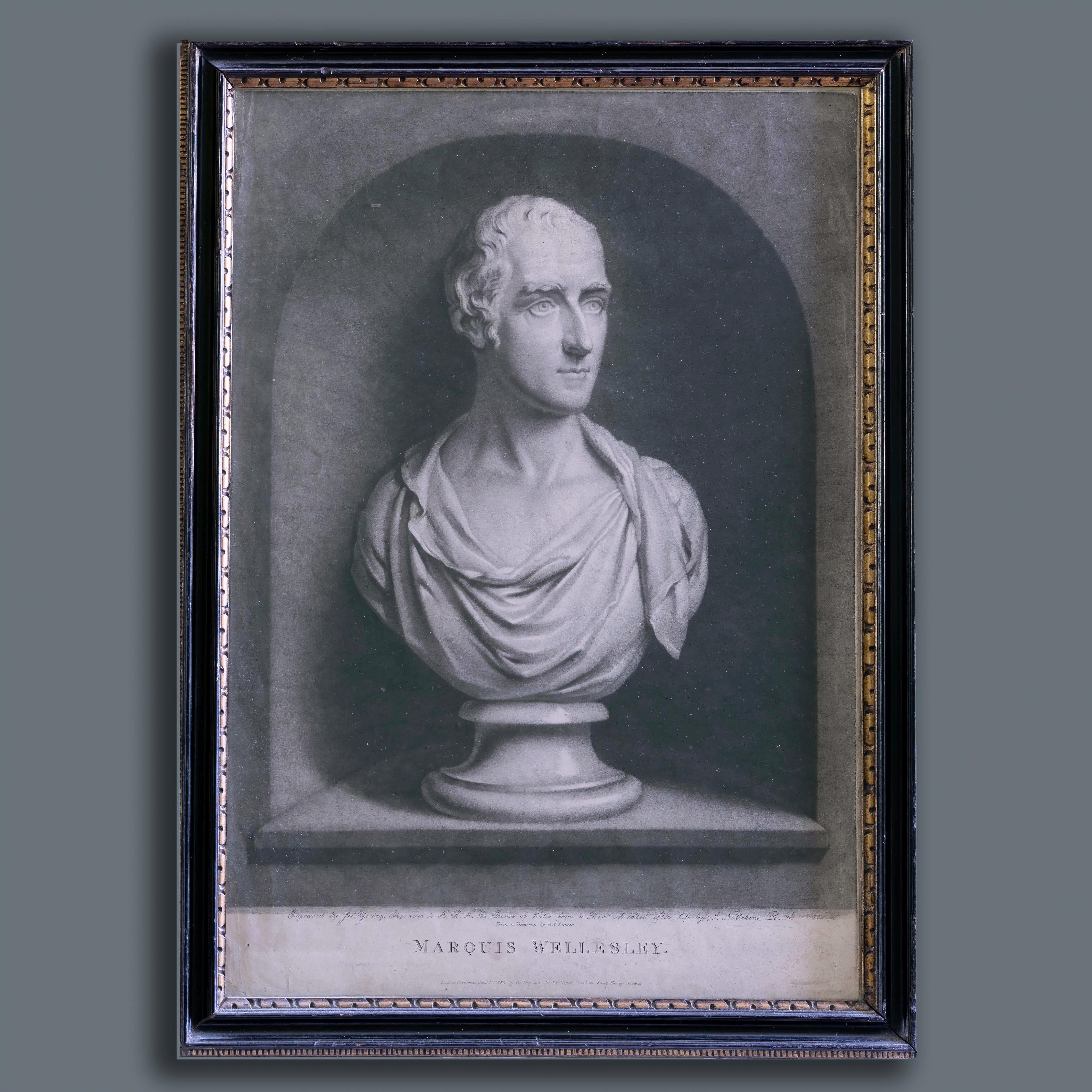Portrait Print Unknown - D'après un buste de J. Nollekins, Mezzotint du 19ème siècle de la marquise Wellesley