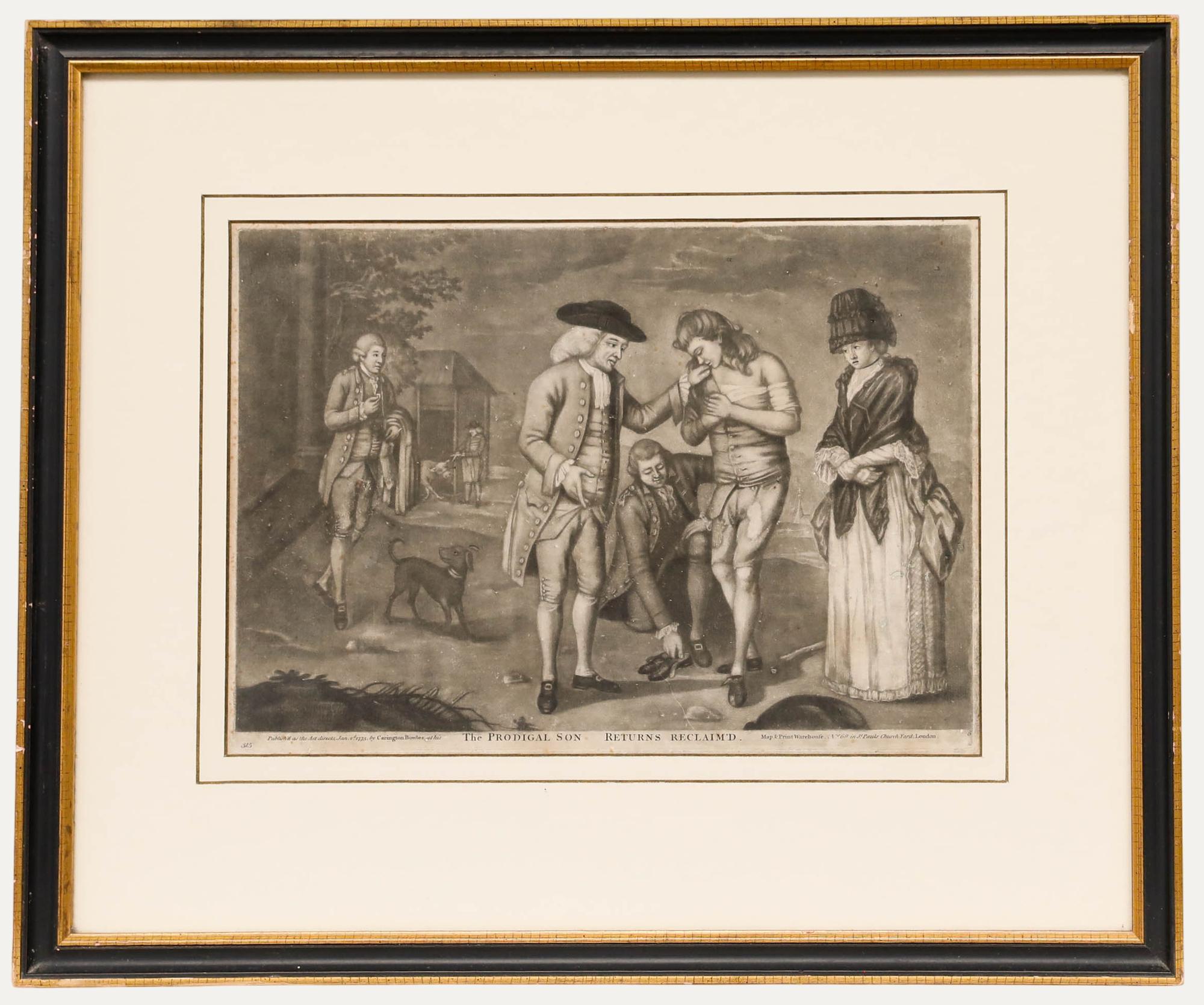 Figurative Print Unknown - D'après Carington Bowles - Gravure du XVIIIe siècle, Le retour du fils prodigue