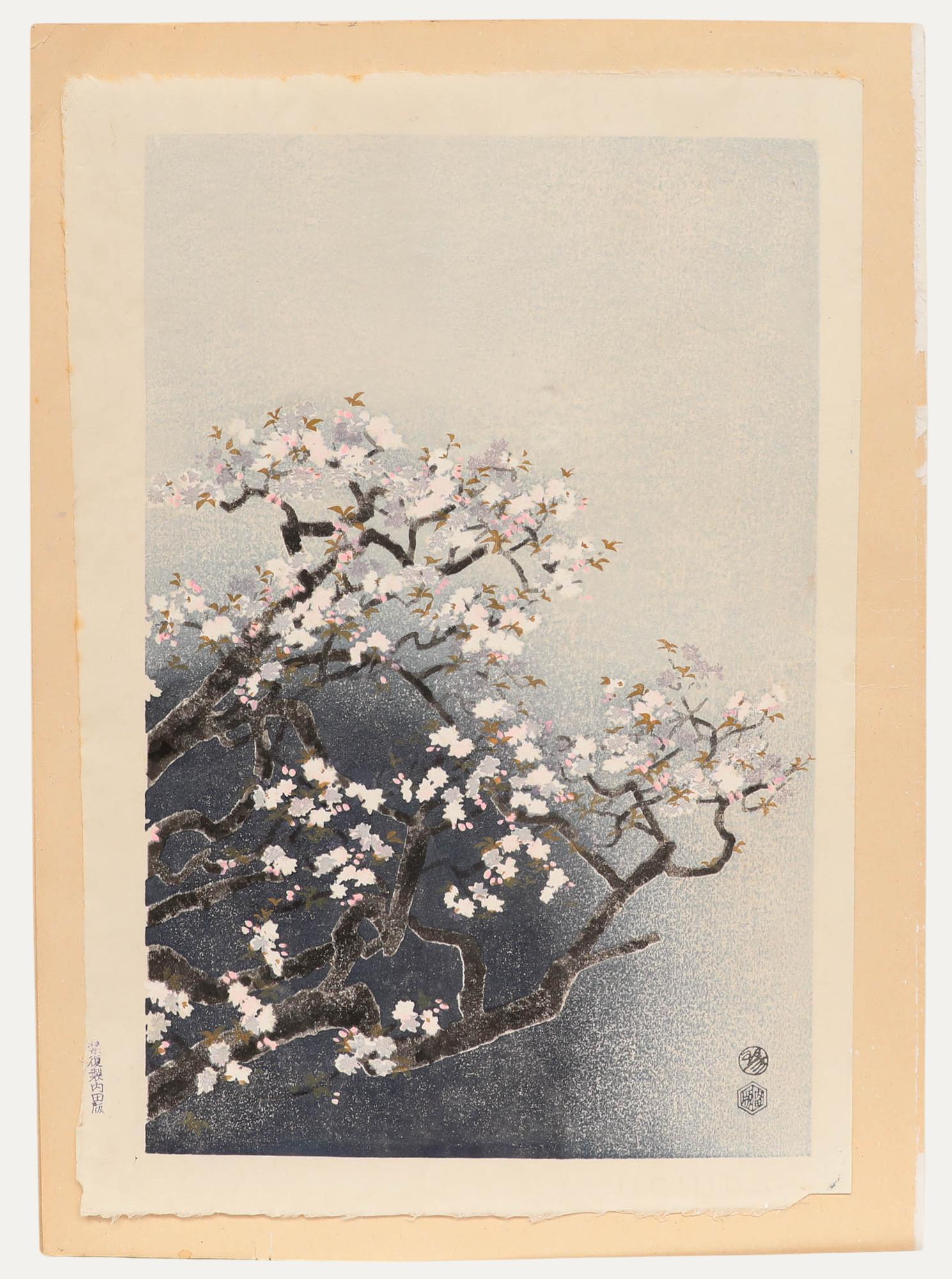 Still-Life Print de Unknown - Después de Eiichi Kotozuka - xilografía japonesa de mediados del siglo XX, flores japonesas
