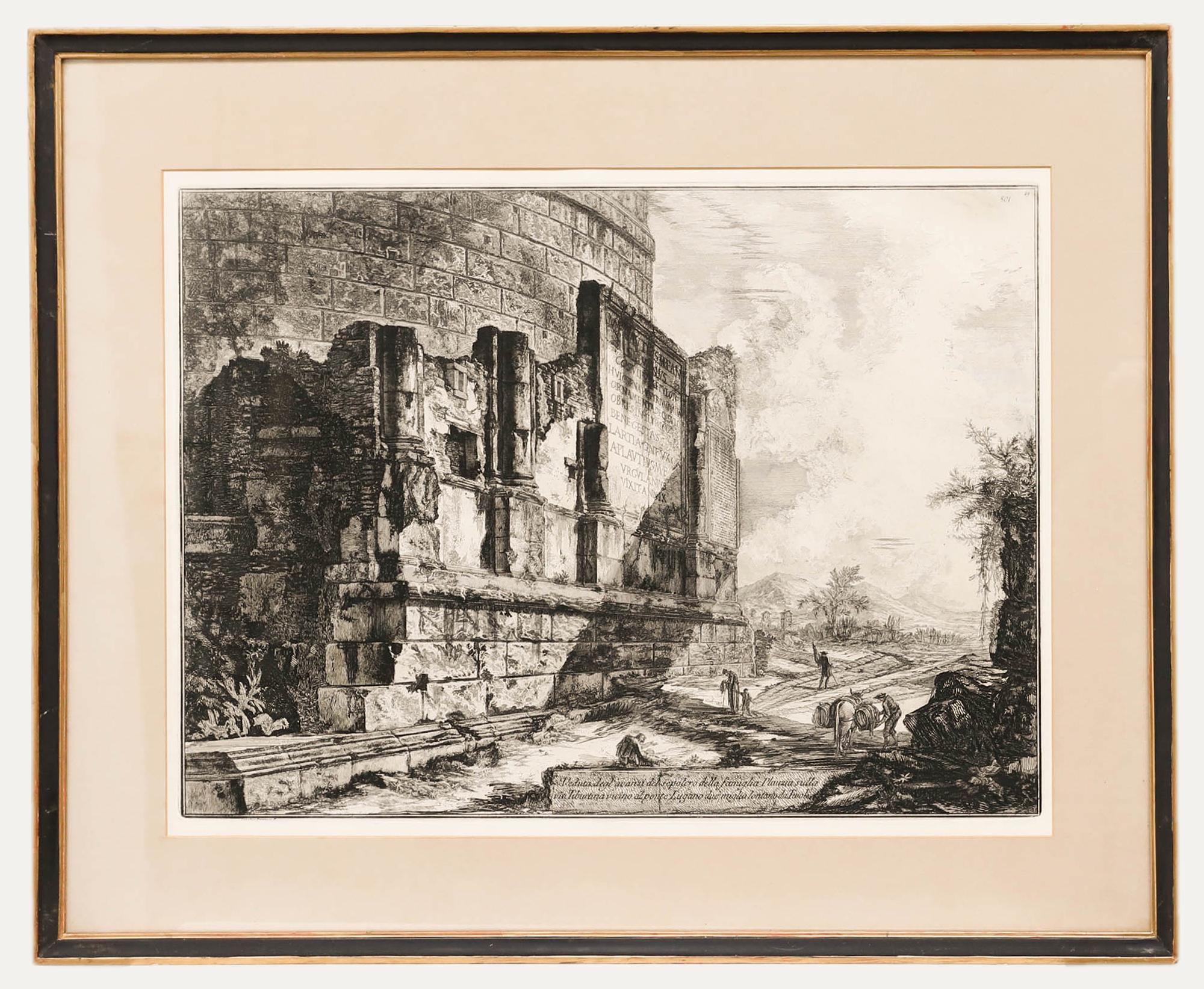 Landscape Print Unknown - D'après Giovanni Battista Piranesi, gravure du 20e siècle, Plautii Mausoleum