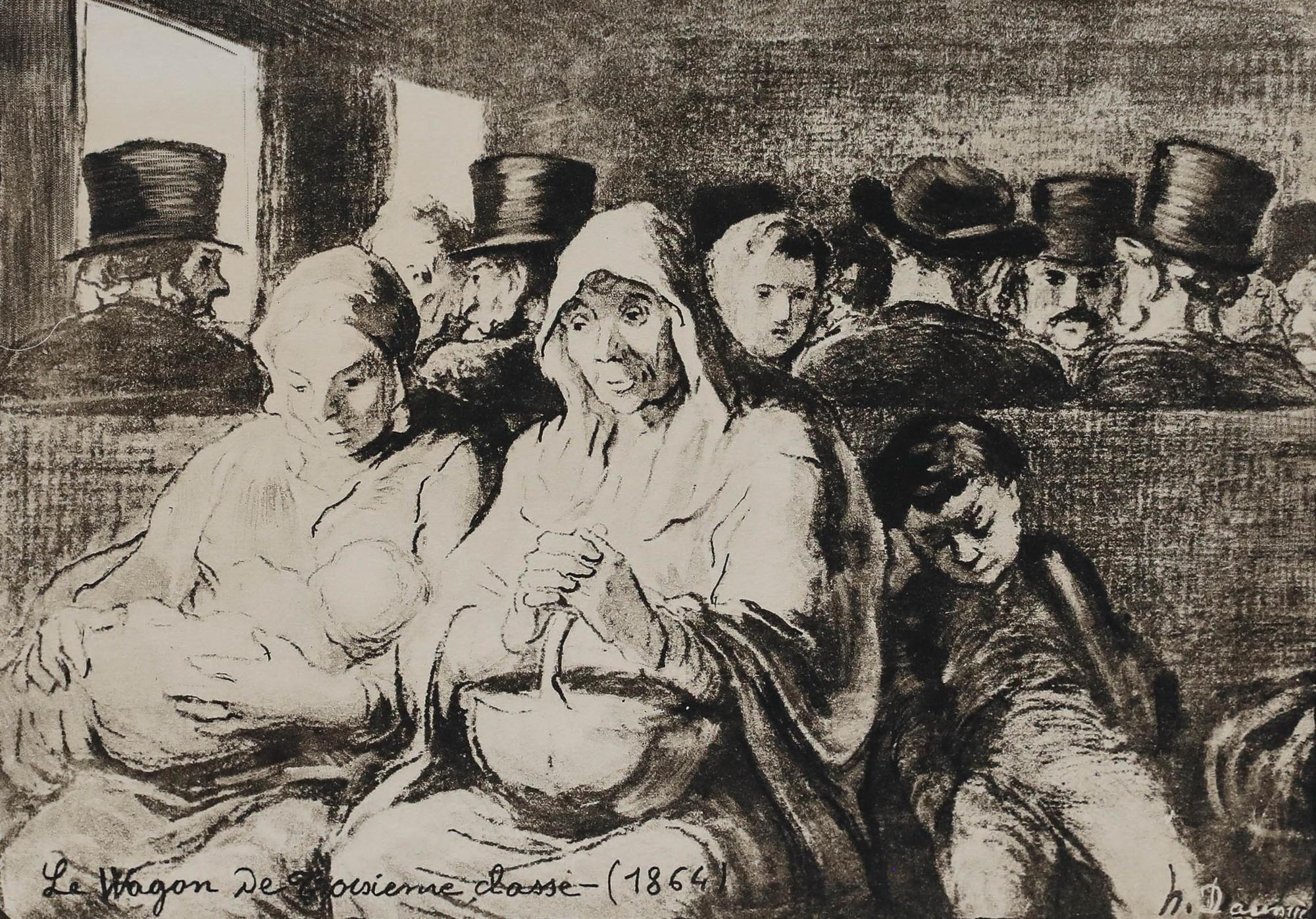 After Honoré Daumier (1808-1879) - Lithograph, Le Wagon de Trosieme Classe - Print by Unknown
