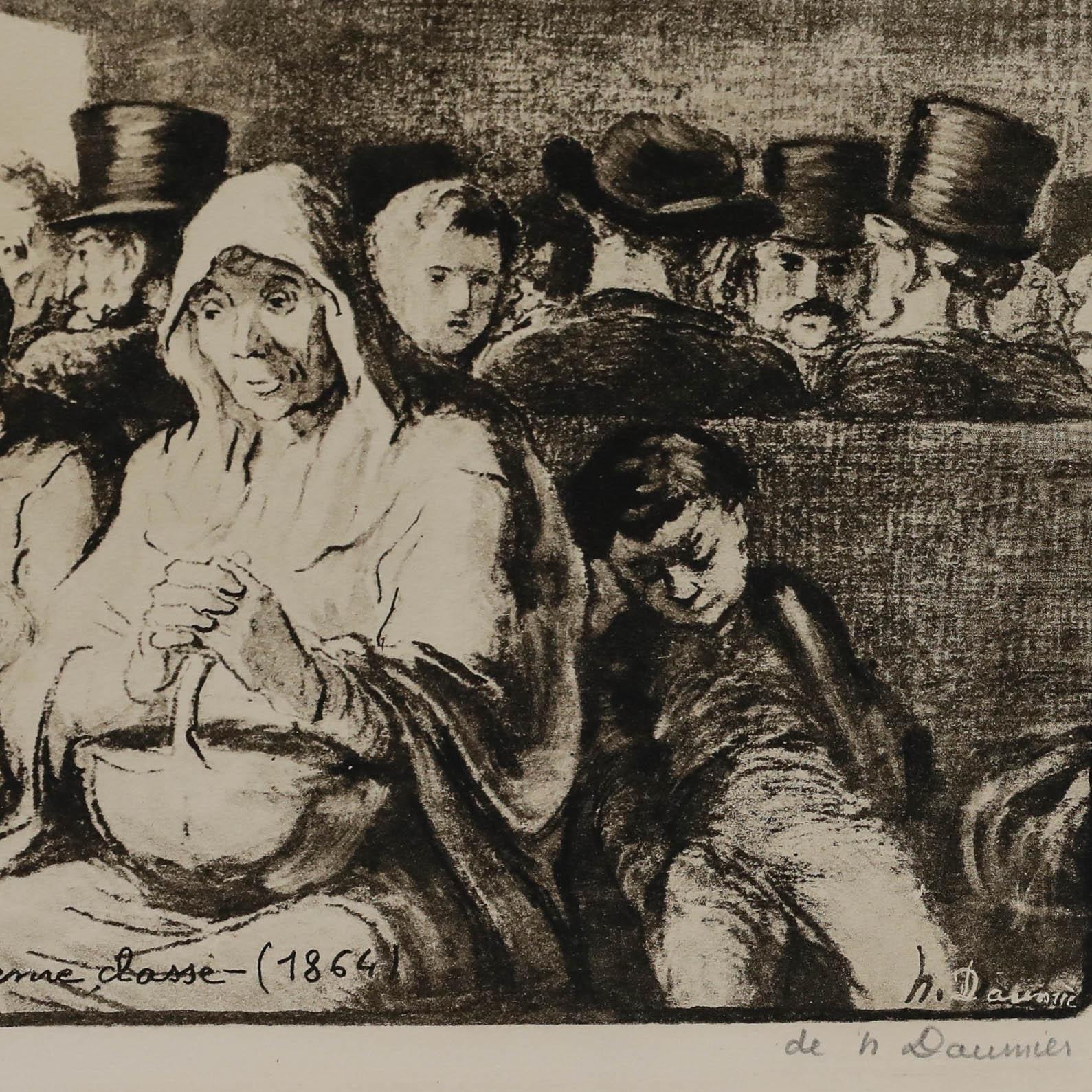 After Honoré Daumier (1808-1879) - Lithograph, Le Wagon de Trosieme Classe - Gray Figurative Print by Unknown