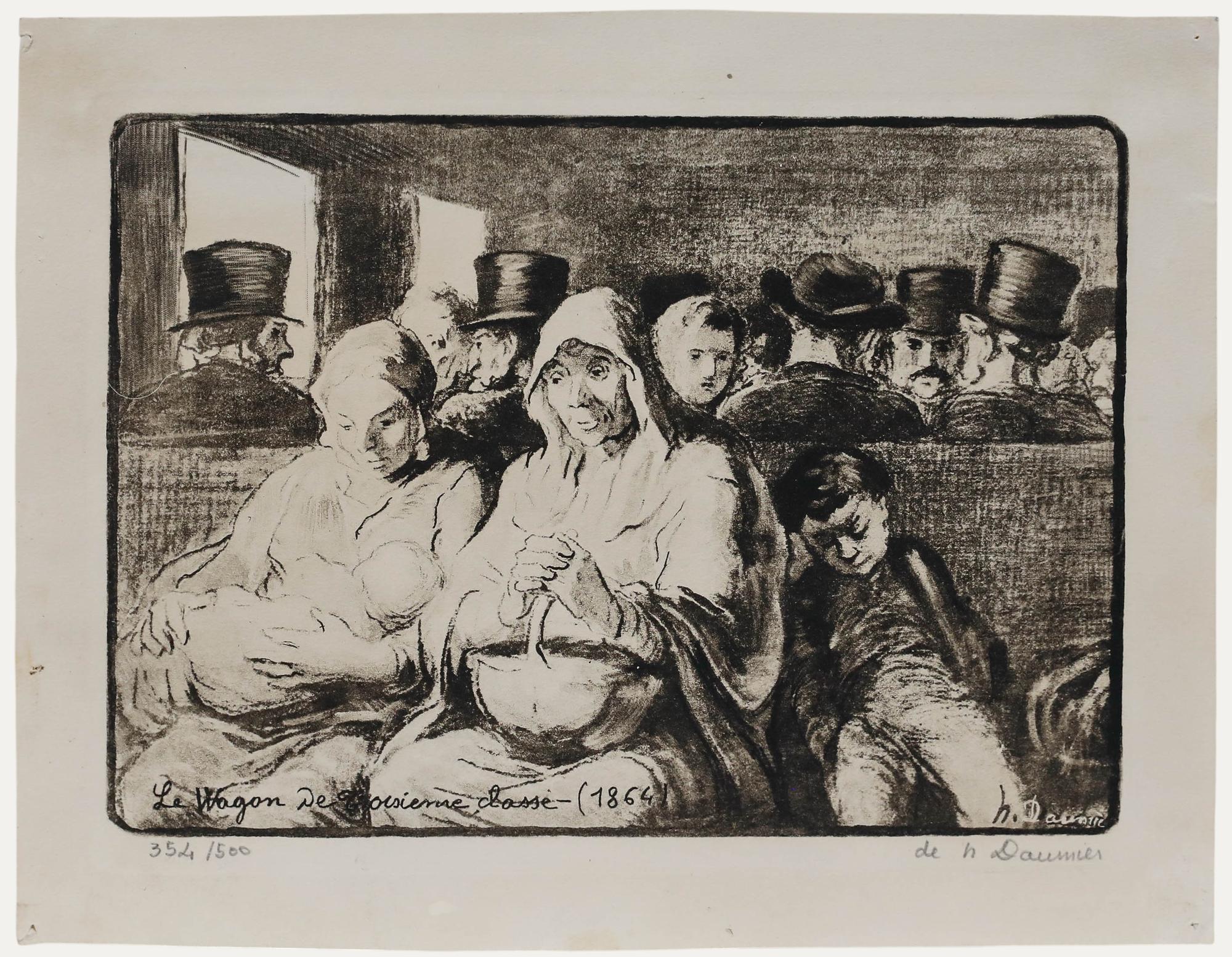 Unknown Figurative Print - After Honoré Daumier (1808-1879) - Lithograph, Le Wagon de Trosieme Classe