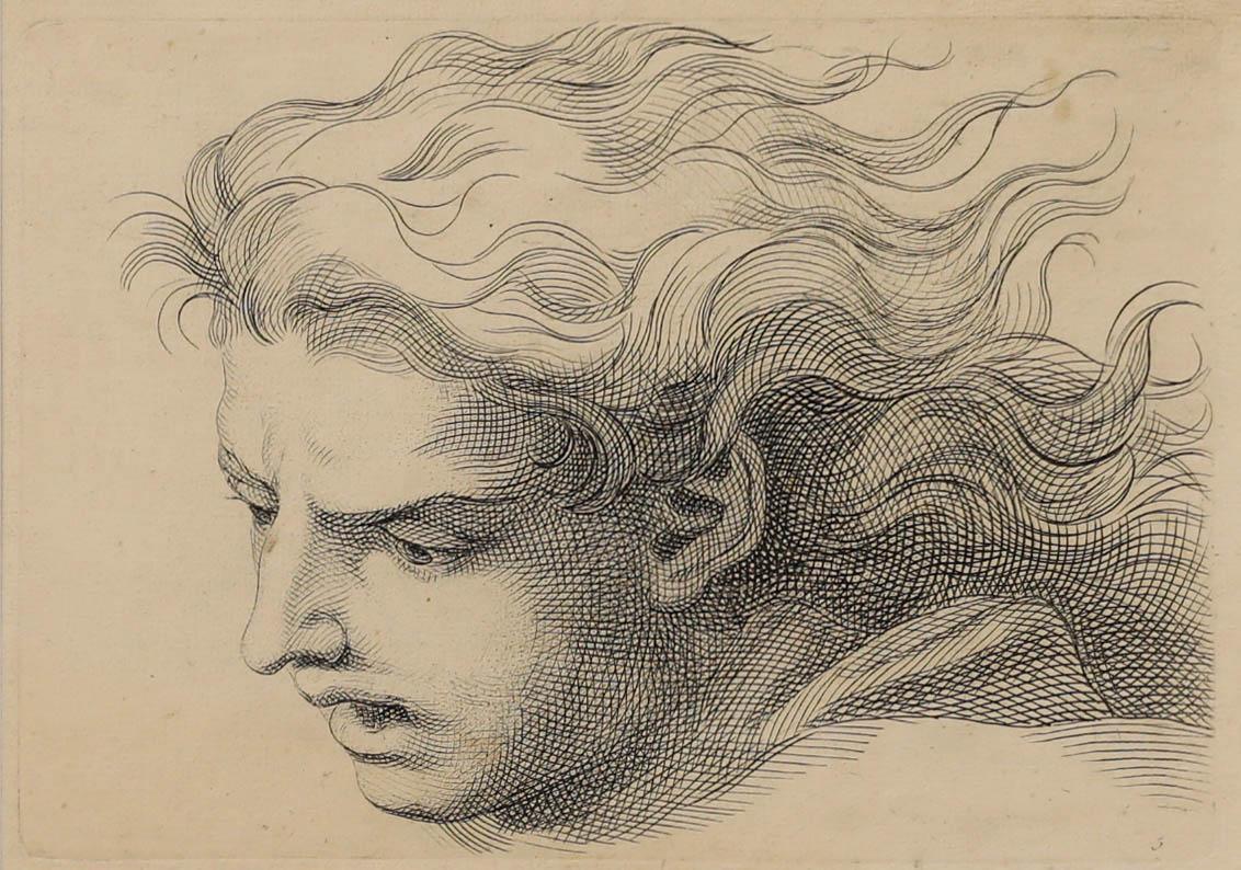 After Jan Schenk (1710-1767) - Framed 19th Century Etching, Study of Male Head - Print by Unknown