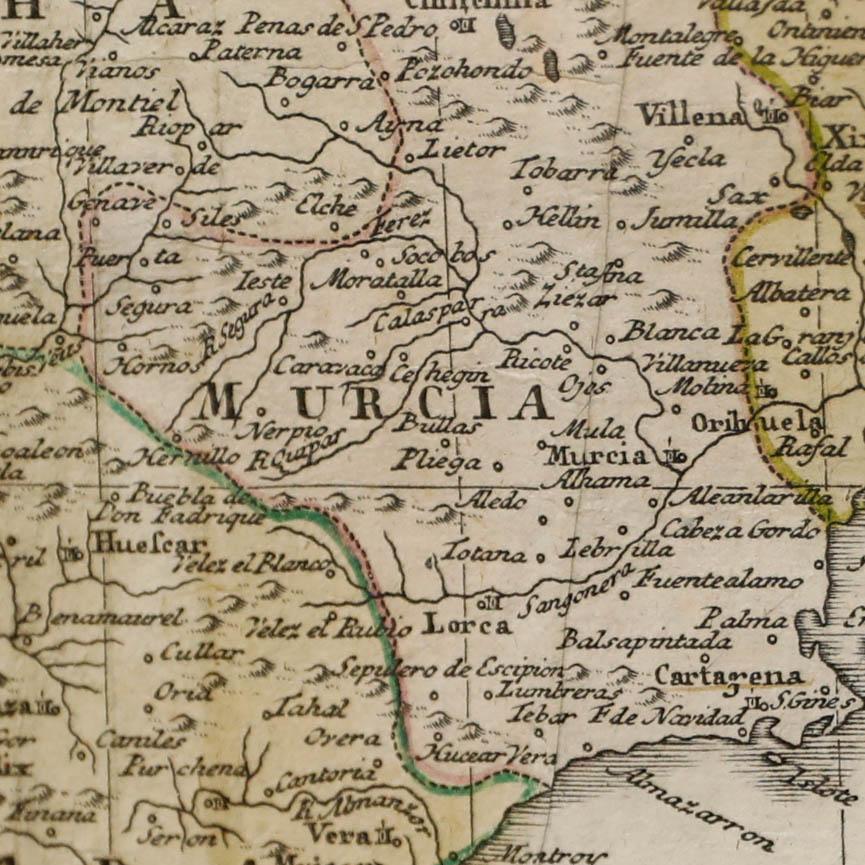 Carte générale de l'Espagne et du Portugal divisée en ses provinces actuelles par AT&T. Lopez, nouvellement dessiné par I.L.G. à Nuremberg au Heret de Homann, 1782. Une carte gravée à double page, coloriée à la main. Bien présenté dans un magnifique
