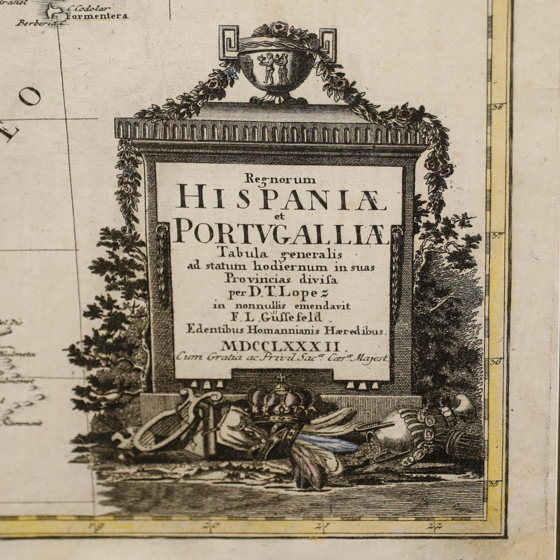 D'après Johann B. Homann (1664-1724), 19e siècle, carte générale d'Espagne et du Portugal en vente 1