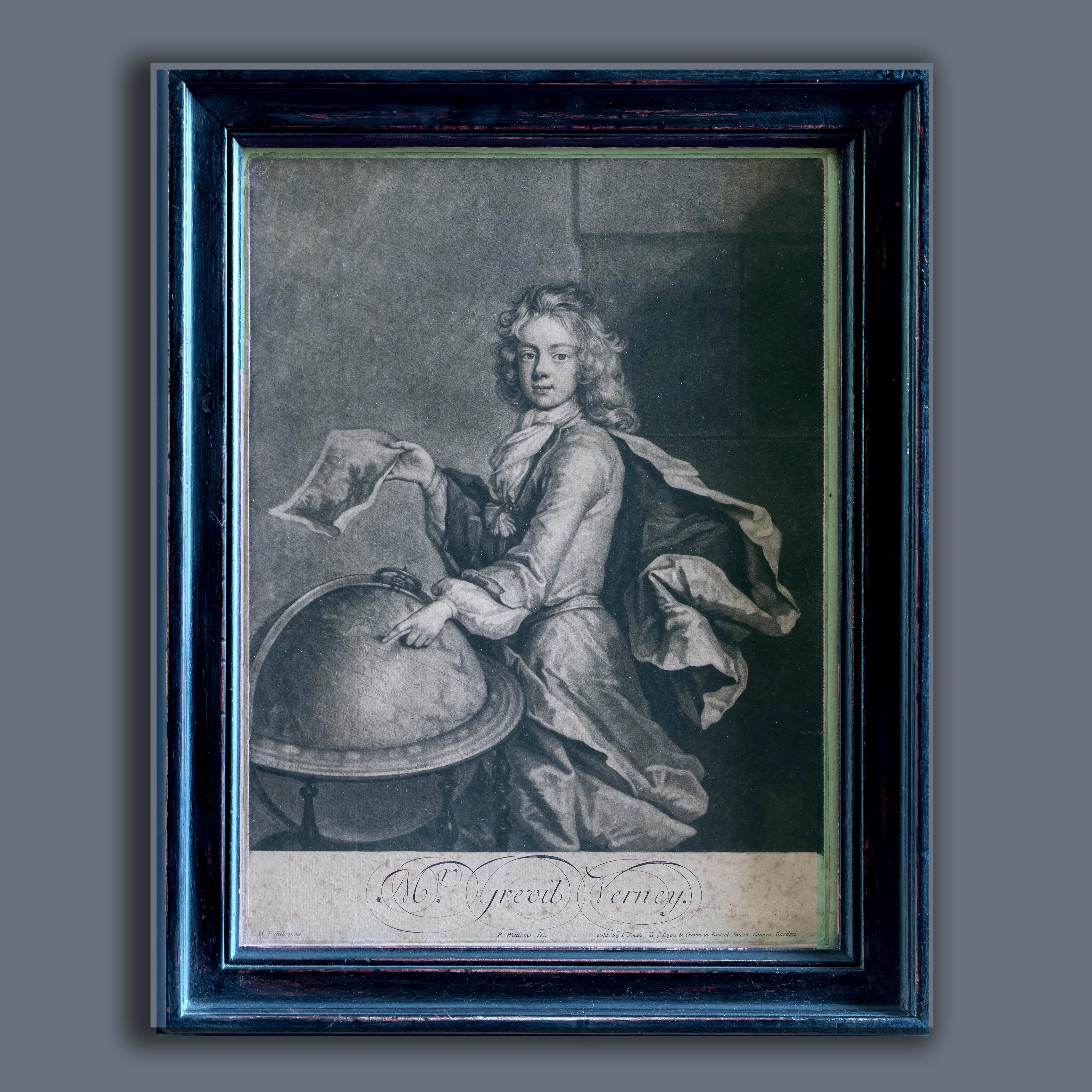 Unknown Portrait Print - After Michael Dahl, A 17th Century Mezzotint Portrait of Greville Verney