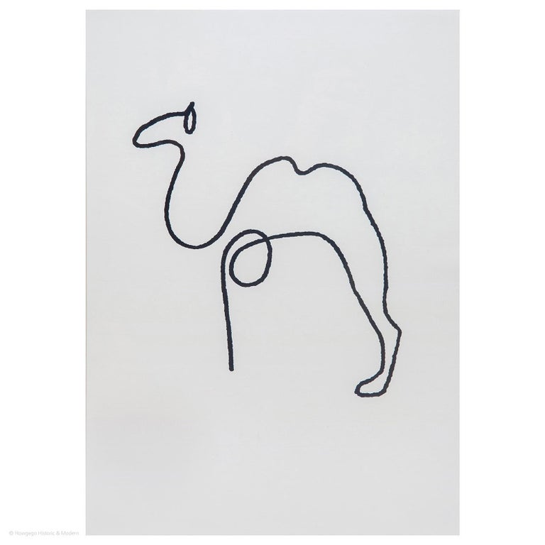 After Picasso Line Drawing Owl Set of 6 Butterfly Dog Horse Camel Flamingo Print For Sale 10