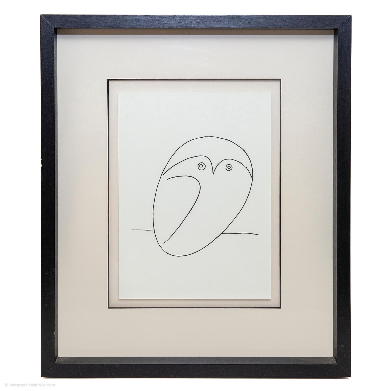 Ensemble de 6 dessins de hibou en ligne d'après Picasso, imprimé papillon, cheval, camel et flamingo - Print de Unknown