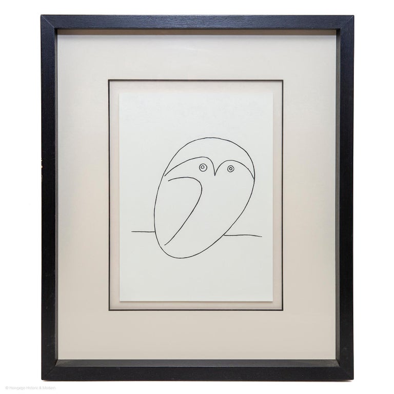After Picasso Line Drawing Owl Set of 6 Butterfly Dog Horse Camel Flamingo Print For Sale 1