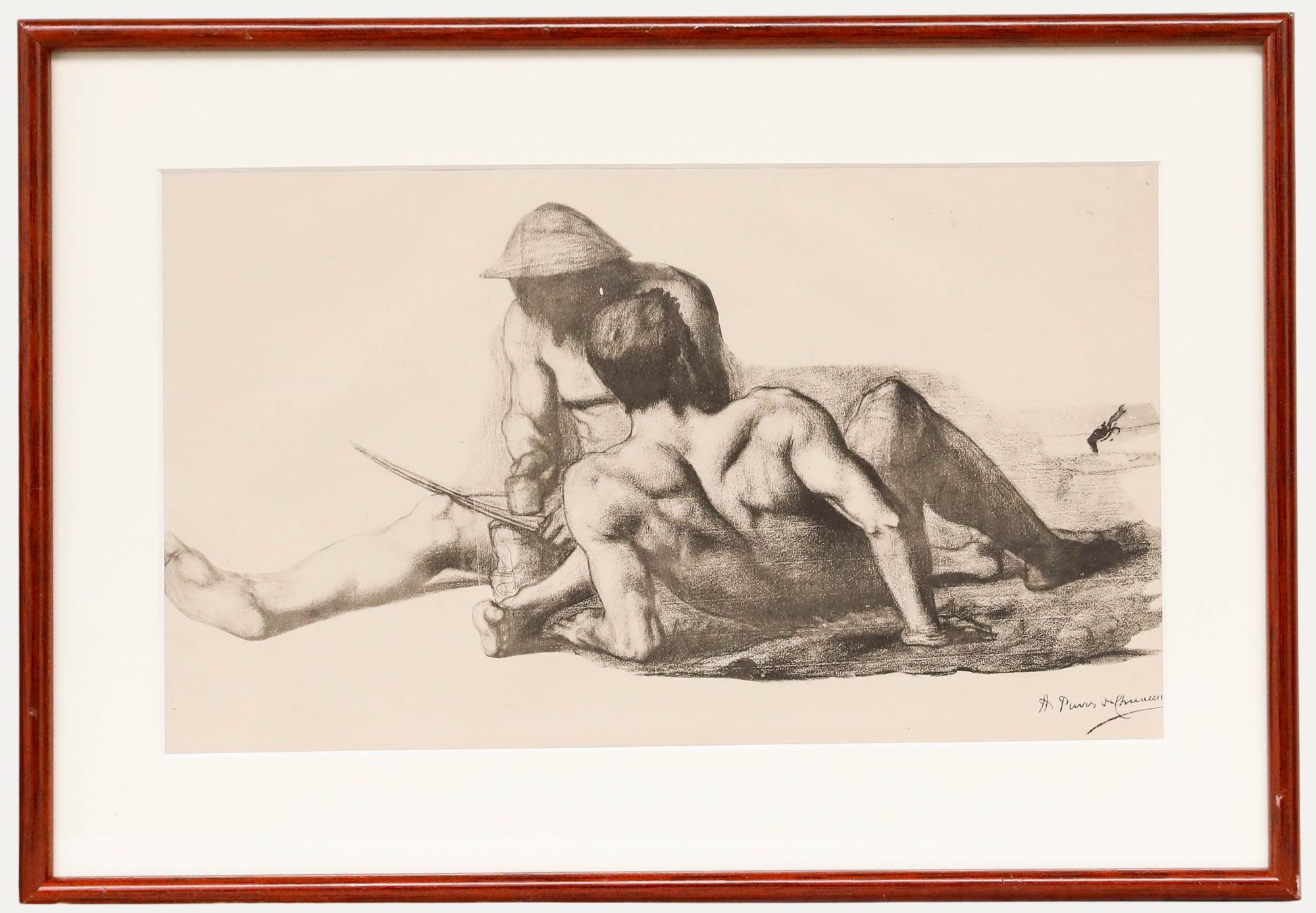 After Pierre Puvis de Chavannes (1824-1898) - Lithograph, Two Reapers Sitting