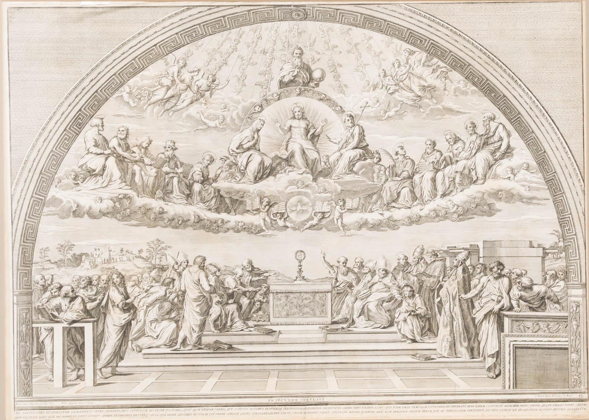 D'après Raphael (1483-1520) - Gravure, Disputation du Saint Sacrement - Print de Unknown