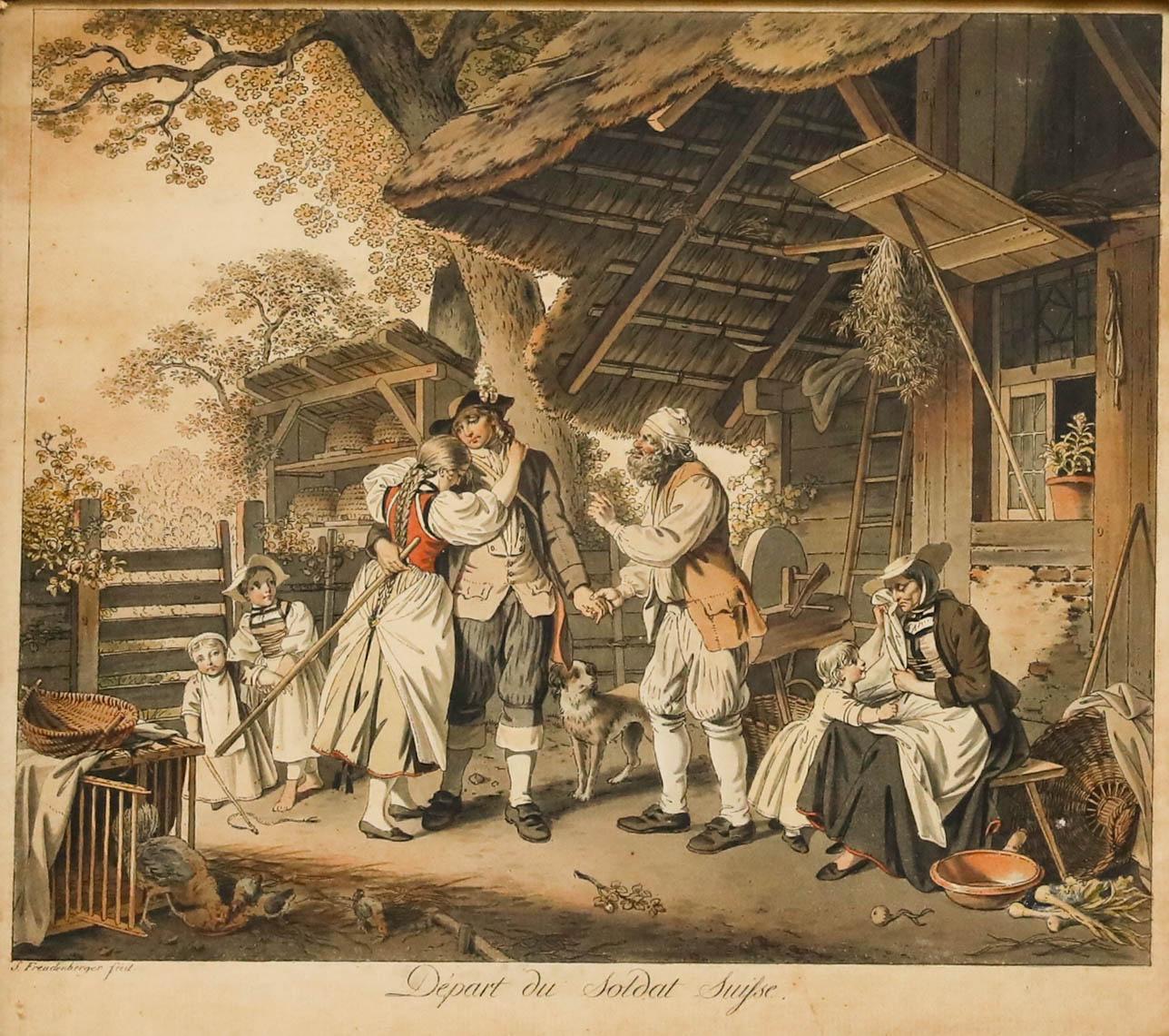 D'après Sigmund Freudenberger (1745-1801) - Eau-forte, Départ du soldat - Print de Unknown