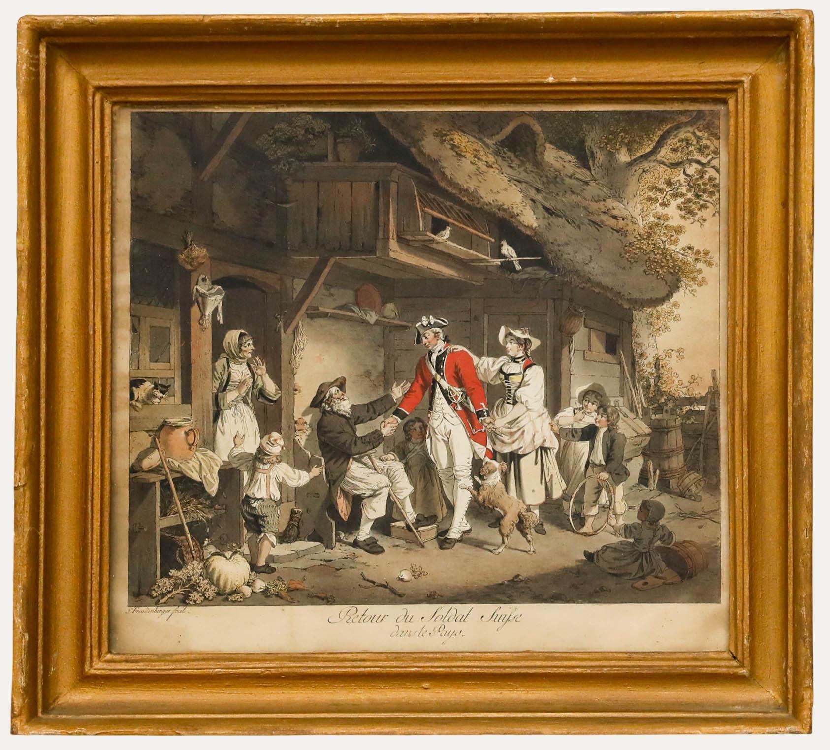 Figurative Print Unknown - D'après Sigmund Freudenberger (1745-1801) - Eau-forte, Retour du soldat