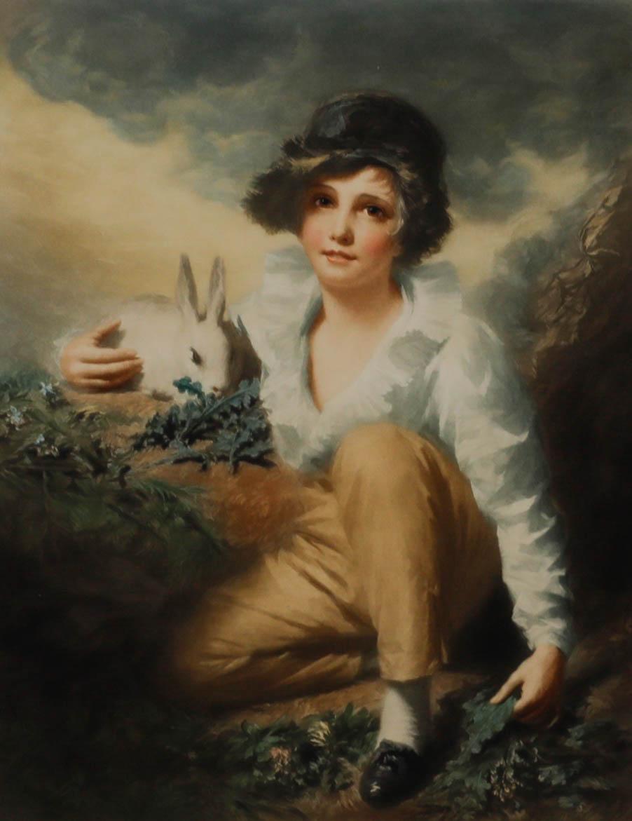 D'après Sir Henry Raeburn RA - Encadré 1937 Mezzotintinte, Boy & Rabbit - Print de Unknown