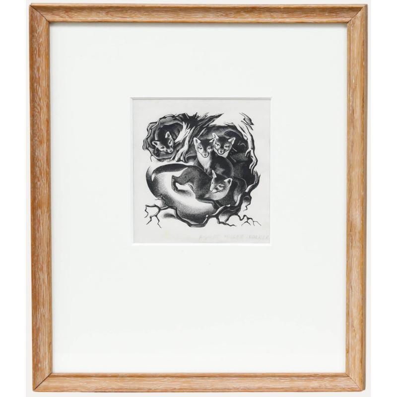 Agnes Miller Parker (1895-1980) - Framed 1936 Wood Engraving, Fox Cubs