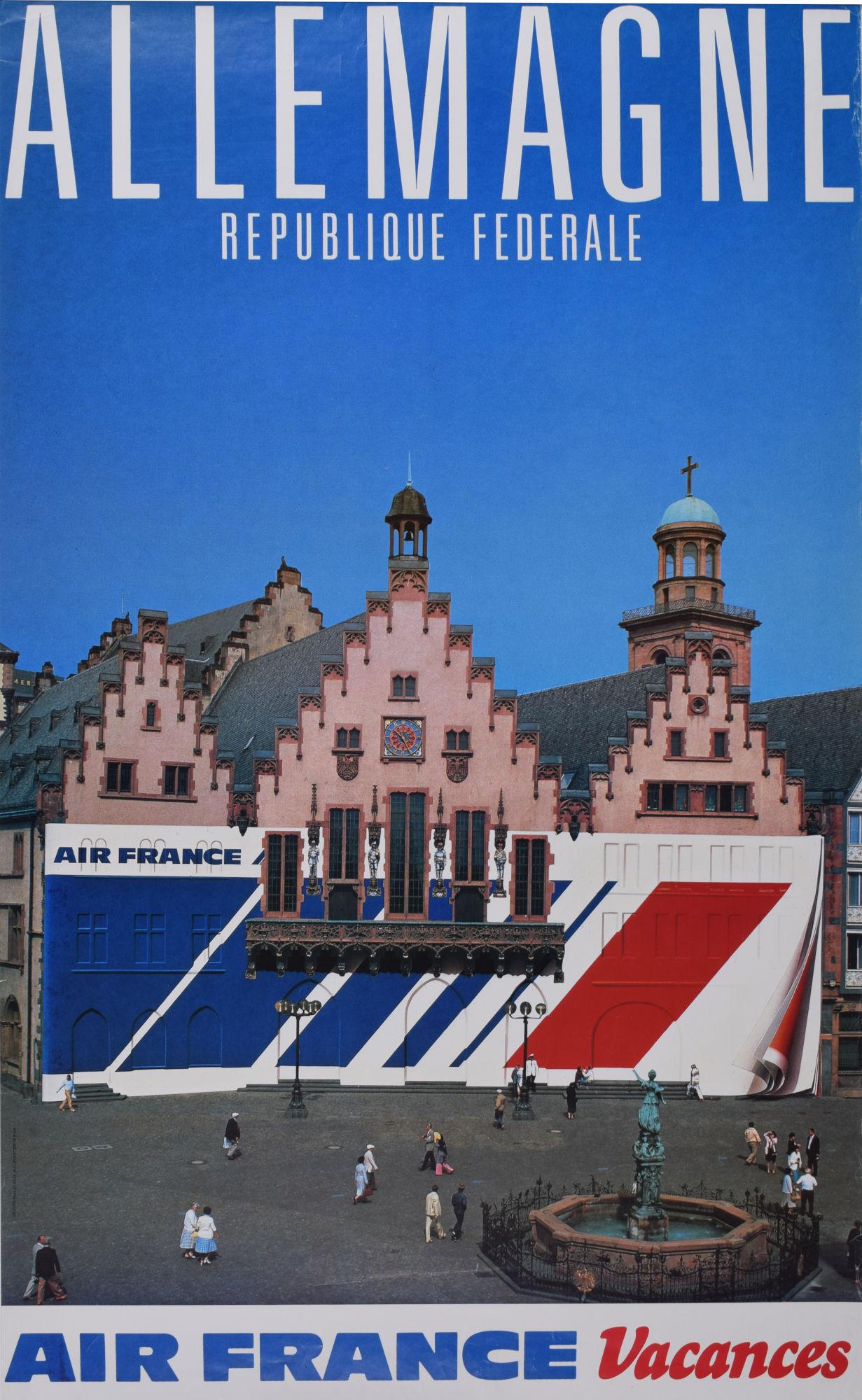 Air France Allemagne Germany original vintage travel poster Frankfurt Römer - Print by Unknown