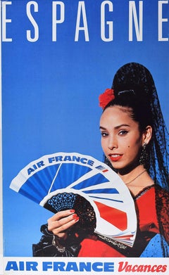 Air France, Espagne, Poster di viaggio originale d'epoca