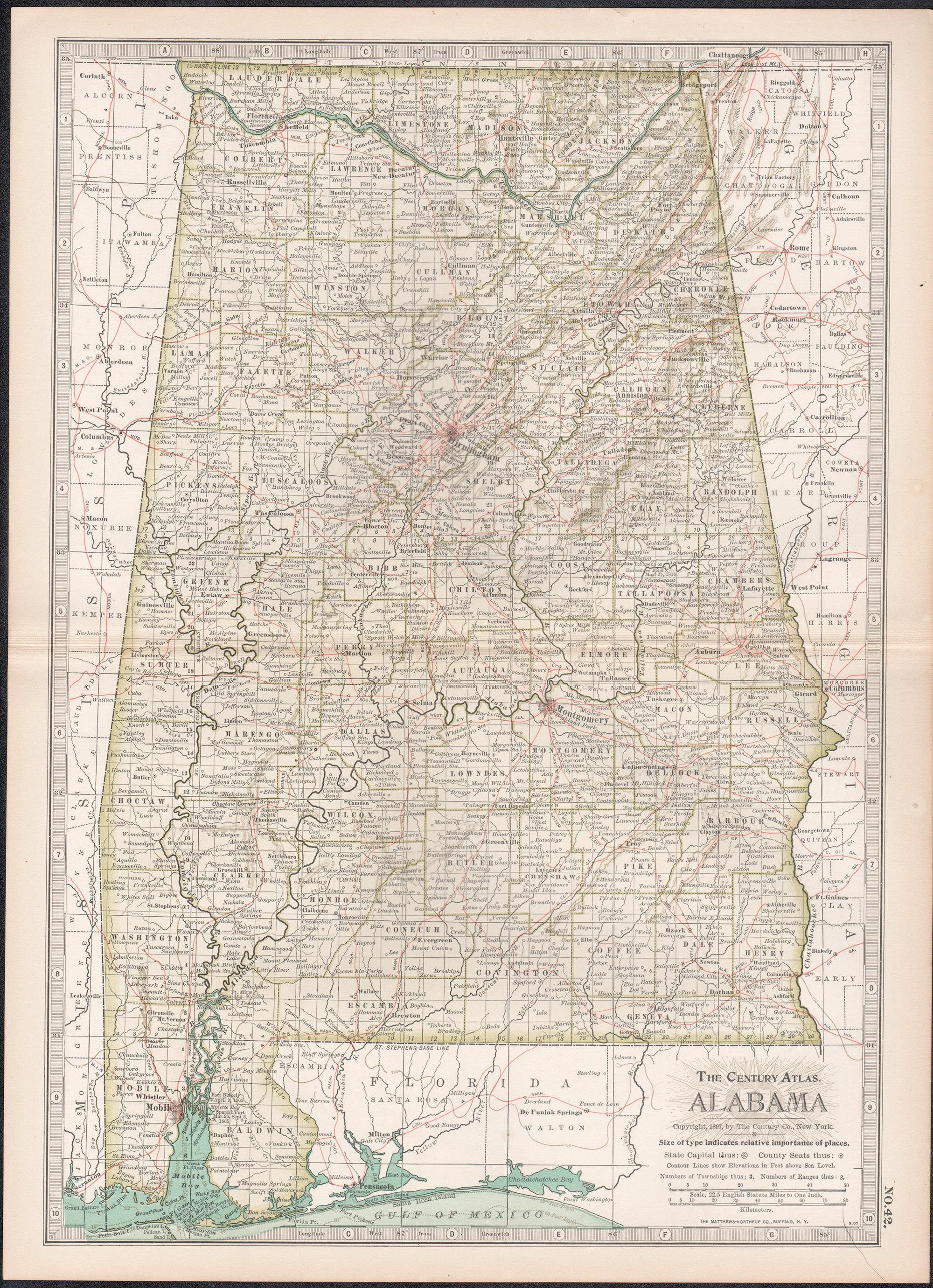 Alabama. USA Century Atlas state antique vintage map - Print by Unknown