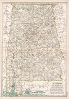 Alabama. Atlas-Statue antike Vintage-Karte der USA