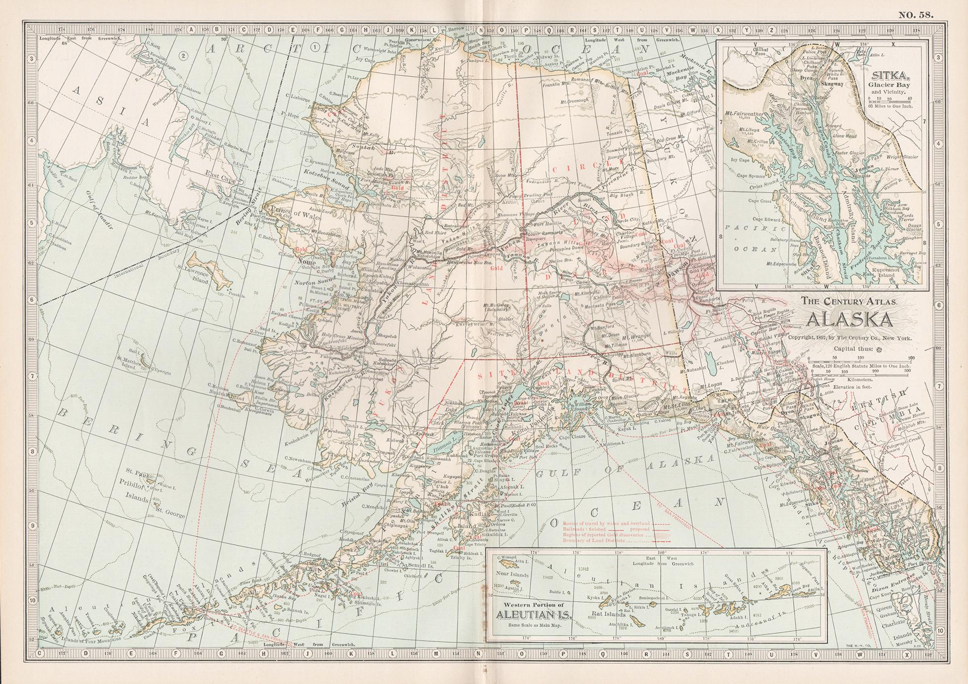 Print di Unknown - Alaska, Nord America. Atlante del secolo antica mappa d'epoca