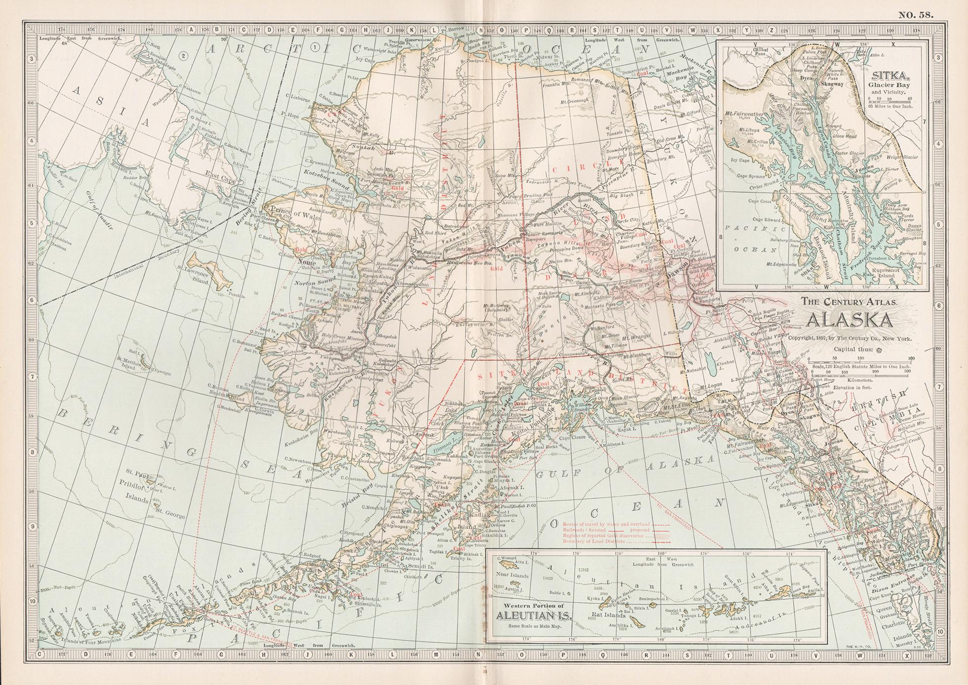 Alaska, United States of America, Century Atlas state antique vintage map