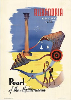 Alexandria Egypt Pearl of the Mediterranean original Vintage travel poster