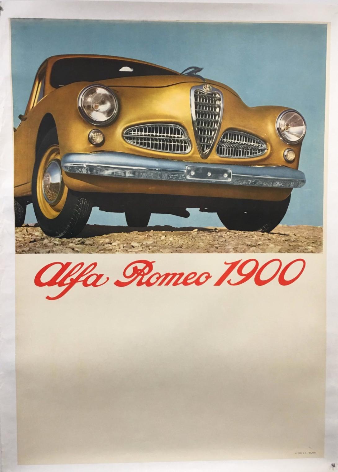 Unknown Still-Life Print - ALFA ROMEO 1900 - ITALIAN - CARS - FACTORY DEALER POSTER - GOLD - 1951