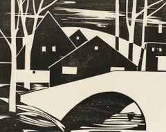 Ali Kurt Baumgarten (1914-2009) - 1981 Woodcut, Village from the Bridge