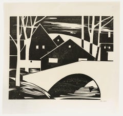 Ali Kurt Baumgarten (1914-2009) - 1981 Woodcut, Village from the Bridge