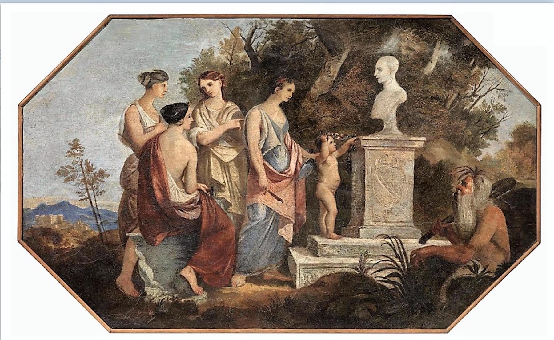 Unknown Figurative Print - Allegoric Scene with Vestal Virgins and Satyr - 19th Century - Painting - Modern